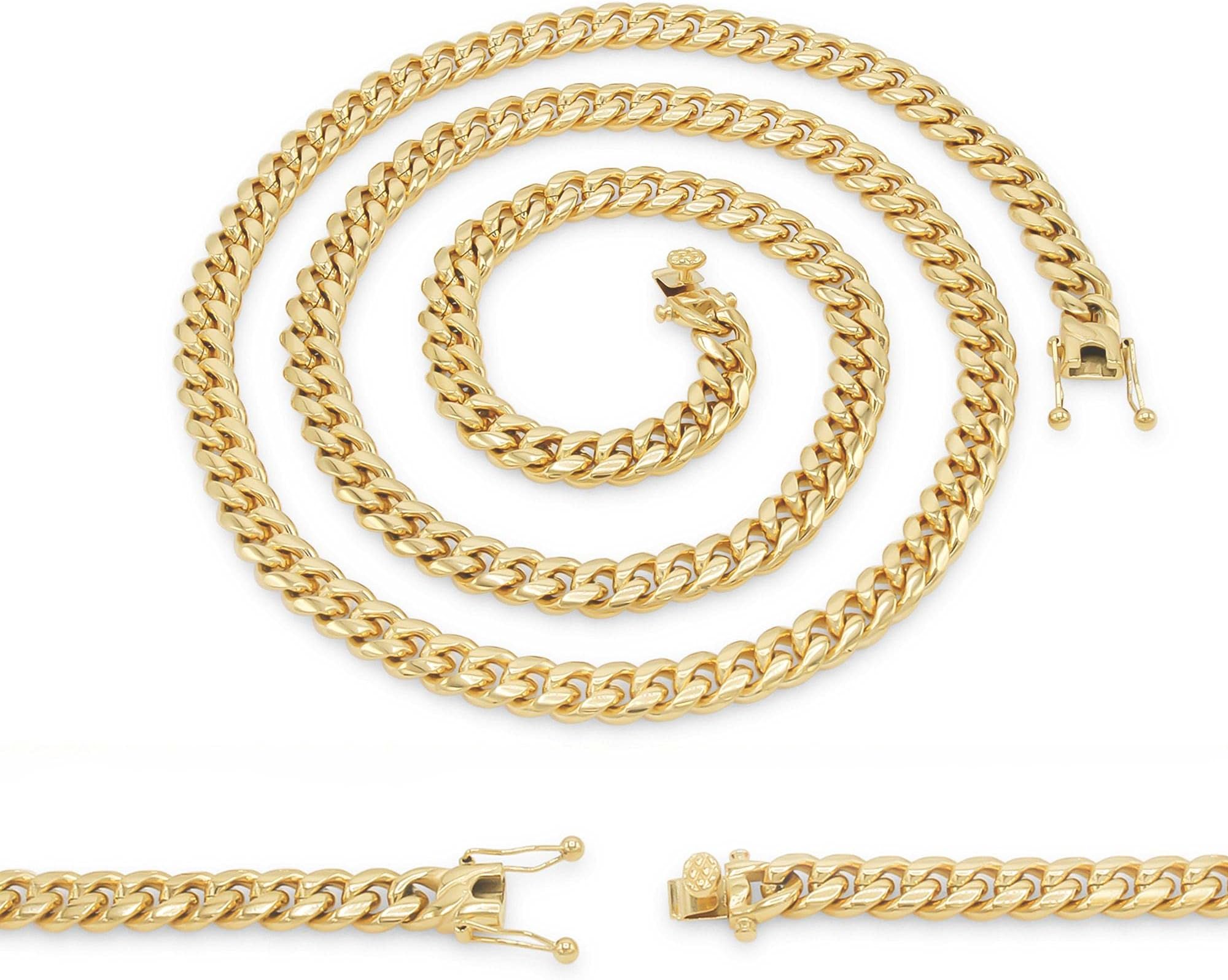 BEBERLINI Cuban Link Chain 14K Gold Plated Curb Necklace 30" Bracelet 8.5" 9" Stainless Steel Fashion Jewelry for Men 6 mm - 18 mm