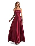 Lecureler Long Satin Spaghetti Strap Prom Dress