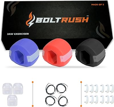 BOLT RUSH Jaw Exerciser Pack of 3 with 3 Resistance Levels and Strips