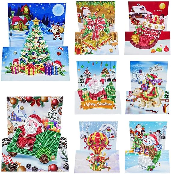 Woohomin 8 Pack DIY 5D Diamond Painting Christmas Cards with Envelopes