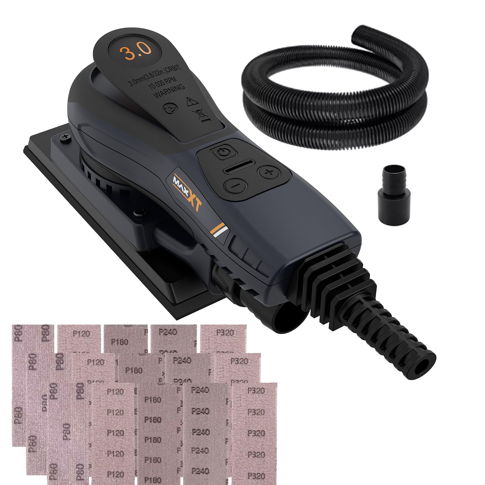 MAXXT Brushless Electric 3mm Orbital Sheet Sander - 350W EC Motor, Multi-Function, 4000-10000RPM Variable Speed, Corded, 10 Sanding Papers for Woodworking & Finishing