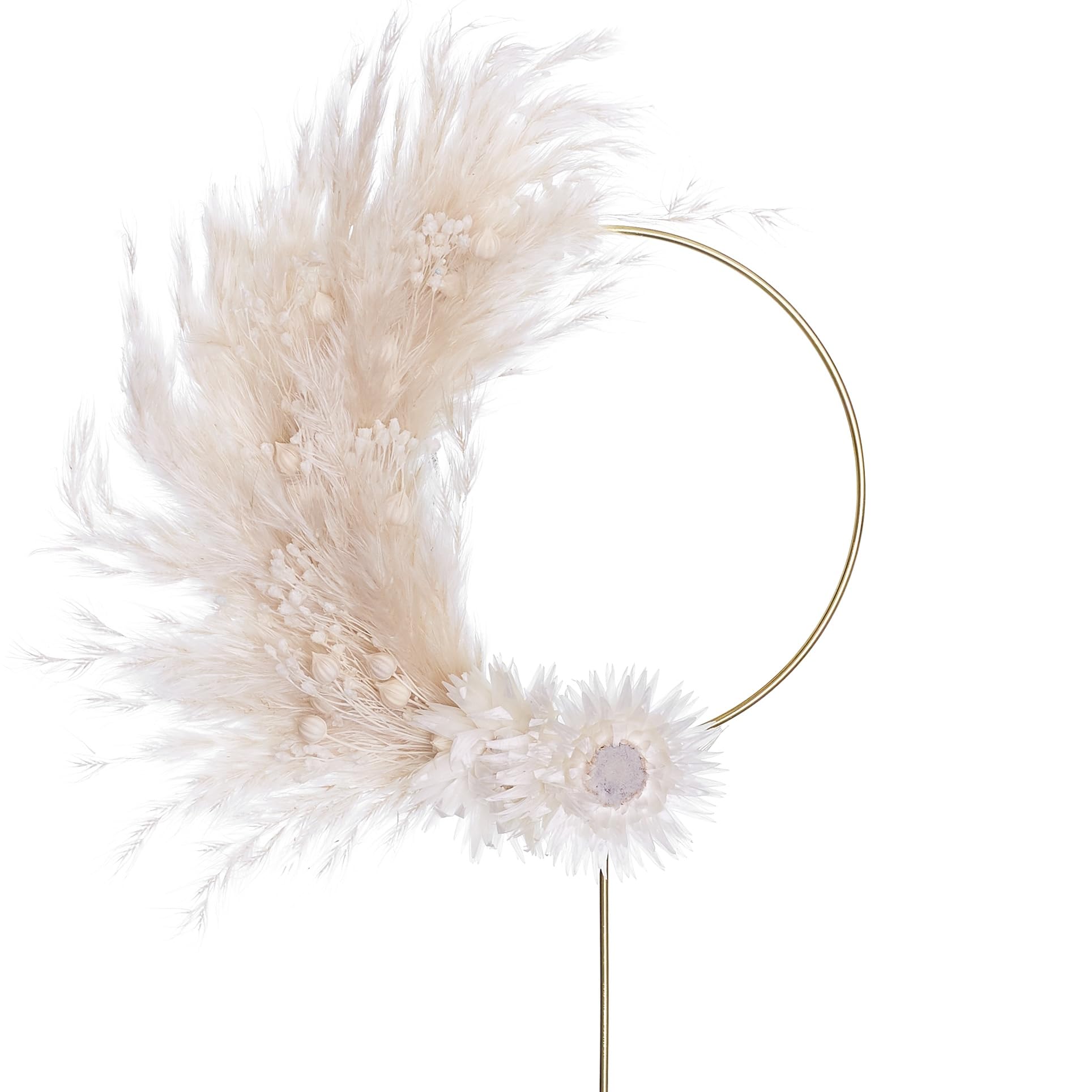 The Baked Studio - Boho Dried Flower Pampas Floral Ring Cake Topper For Cake Decorating For Birthdays Baby Shower Christening & Wedding (White Bleached)