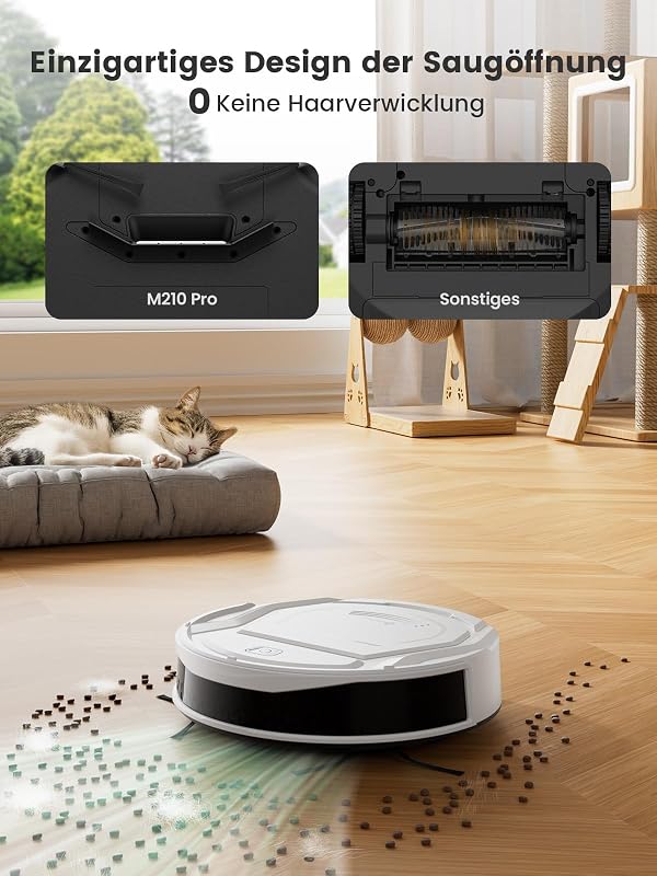 M210 Staubsaugerroboter, 2200 Pa, leistungsstark und leise, ultradünn 7,8 cm, WiFi/App/Alexa, Autonomie 120 Min, Teppichverstärkung, ideal für Tierhaare, Teppiche und Harte Böden