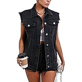 Womens Sleeveless Denim Vest Classic Button Down Jean Jackets with Pockets