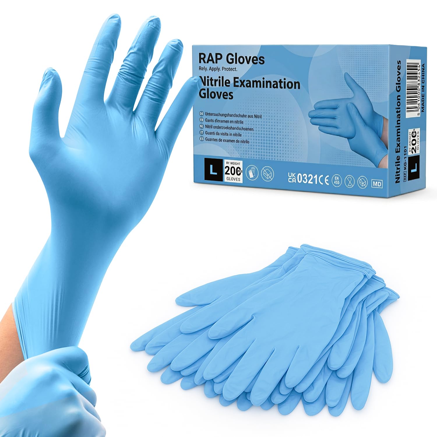 200 Blue Disposable Examination Nitrile Gloves – Multi Purpose Protective Food Safe Powder Free Gloves – L