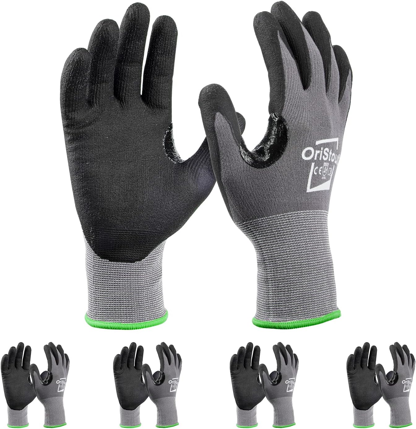 OriStout Safety Work Gloves with Grip (4 Pairs), Touchscreen, Breathable Micro Foam Nitrile Coated Gloves for Warehouse, Automotive, Construction, Gardening, Retail|Small, Size 7: Clothing