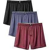 DAVID ARCHY Men's Stretch Satin Boxers, Silk-Like Feel for Sleep, 3/5 Pack | Soft inner waistband, fluid drape with a polished sheen, four-way stretch, button fly, comfort for sleep and lounging