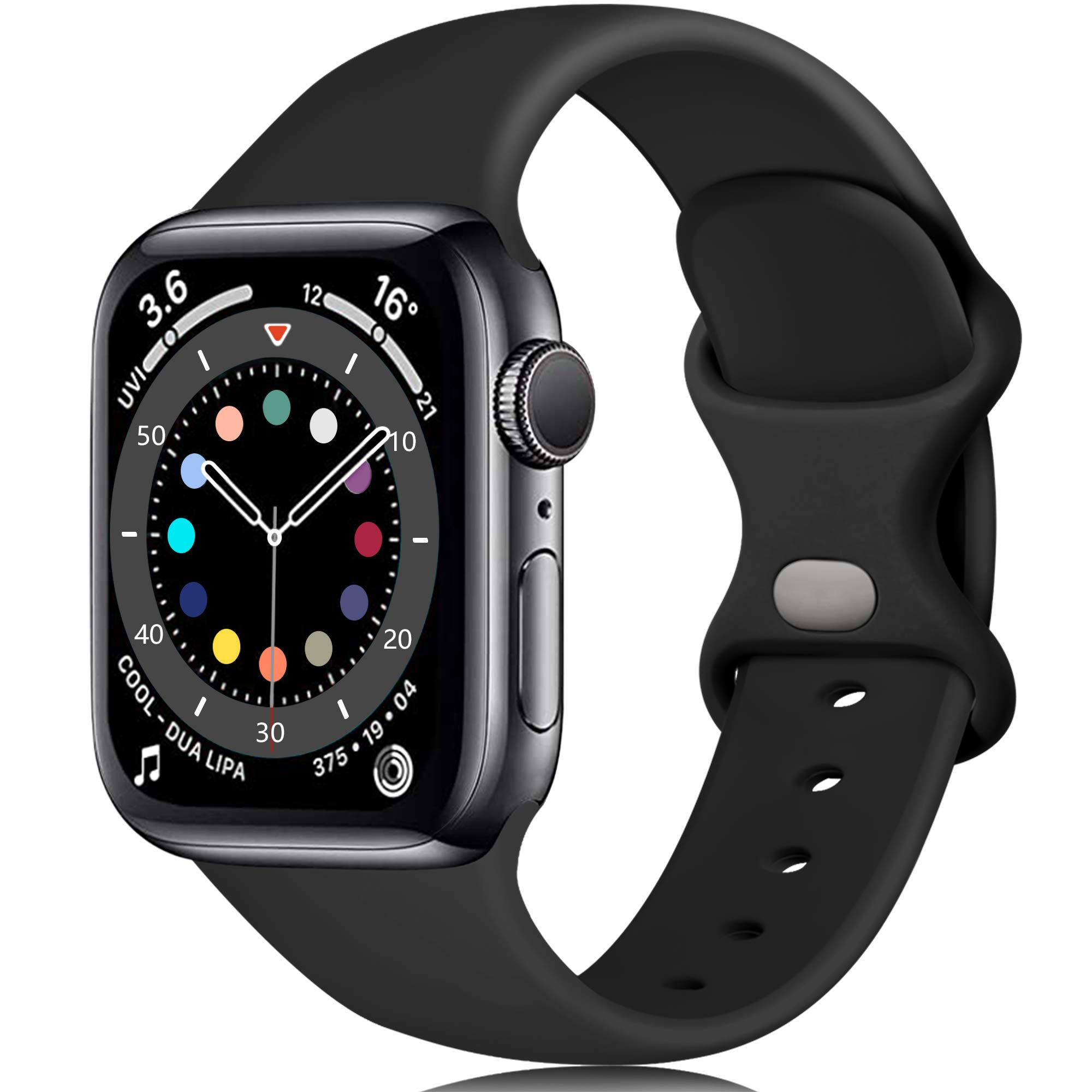 Epova Silicone Strap Compatible with Apple Watch Strap 40mm 38mm 41mm 42mm, Replacement Straps for iWatch SE 3 Series 11 10 9 8 7 6 5 4 3 2 1, Black, Large
