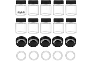 SAGUD 10pcs Airbrush Bottles 3/4oz 22cc with Plastic Lids Kit and Extra 5pcs Lids 5pcs O-Ring, Air brush Paint Storage Jars Store Pigments Color Inks