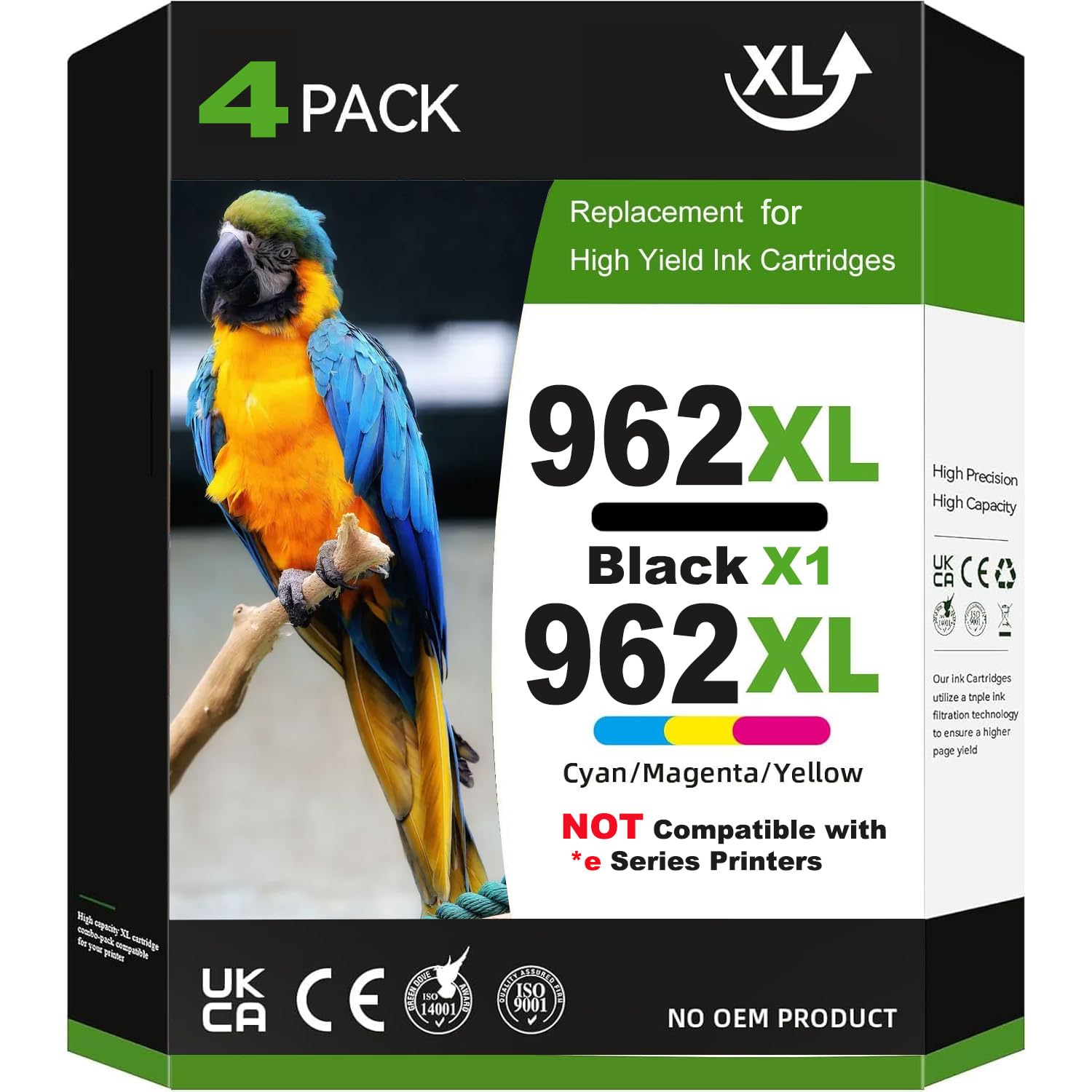 Photo 1 of 962XL Ink Cartridges Combo Pack Compatible for HP 962 962XL for OfficeJet Pro 9010 9012 9015 9018 9020 9025 9014 9016 9019 9022 9026 9027 9028 9029 4 Pack 1 Black 1 Cyan 1 Magenta 1 Yellow