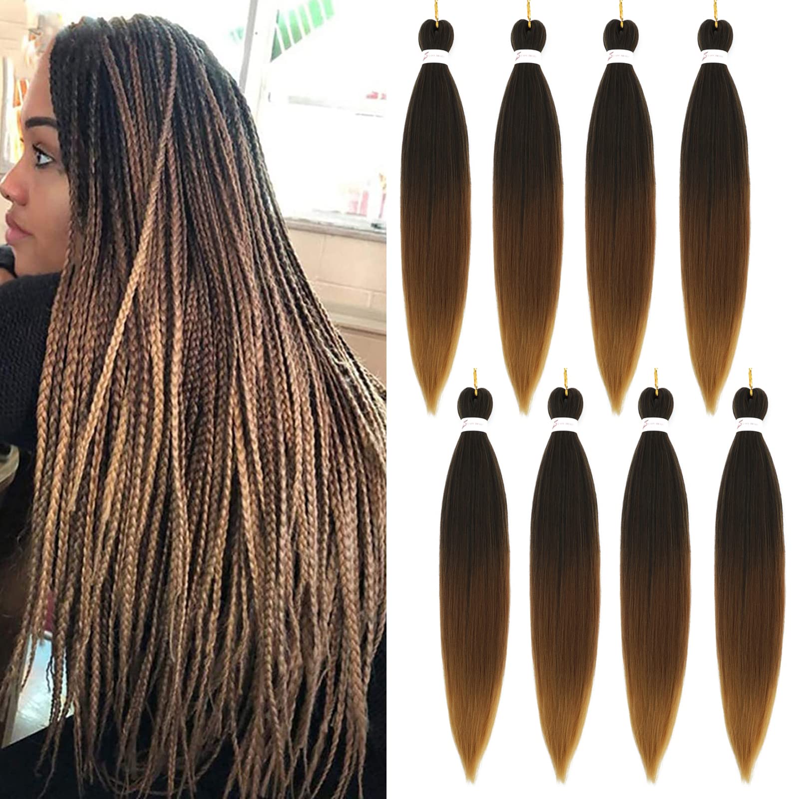 Easy Braid Pre stretched Braiding Hair Extensions - 20 Inch 8Packs Ombre Braiding Hair Soft Yaki Texture Crochet Synthetic Hair for Woman Hot Water Setting Crochet Braiding Hair Extensions(1B/30/27#) — image 1