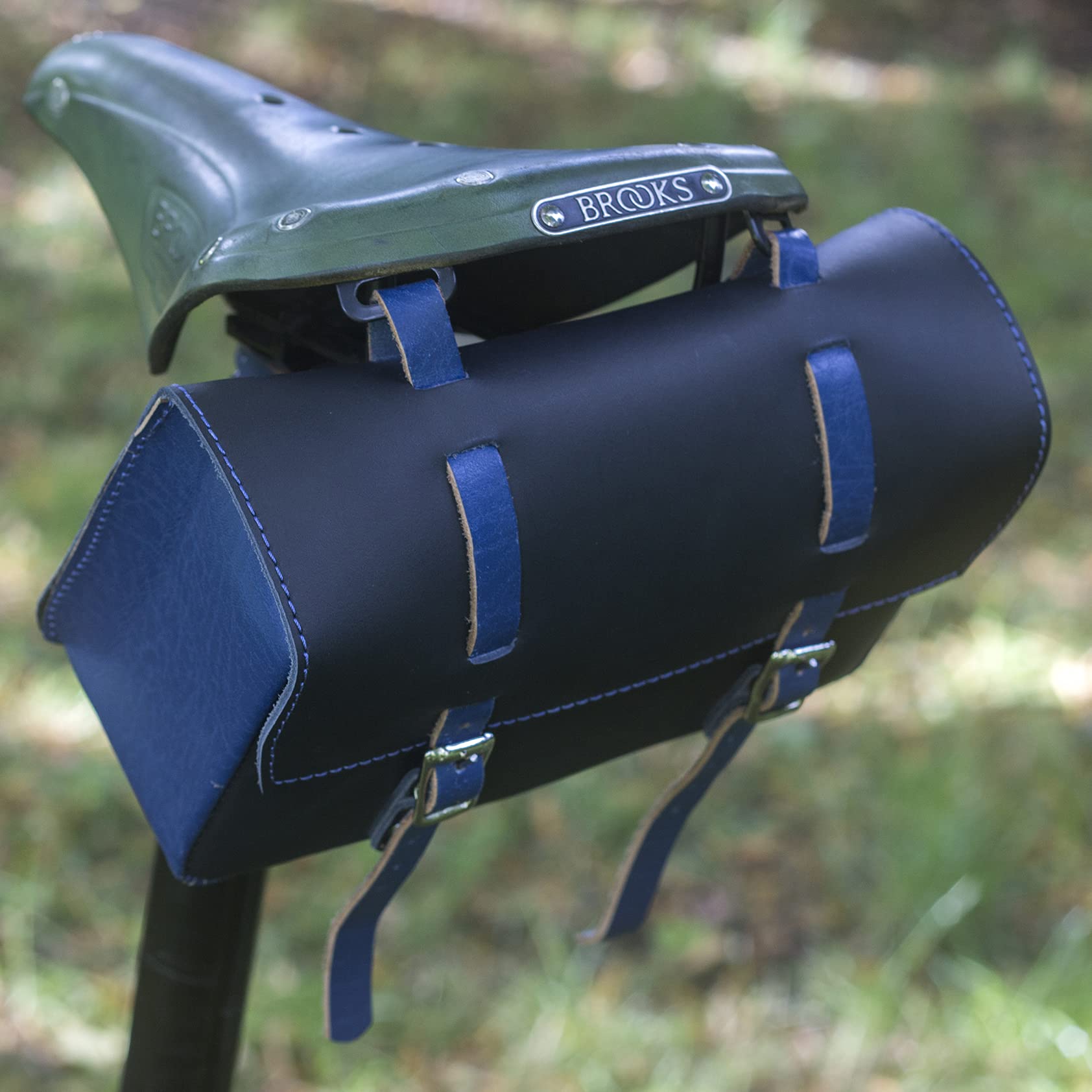 London Craftwork Large Natural Leather Bike Bag Saddle Handlebar in Black Blue 2021 Collection