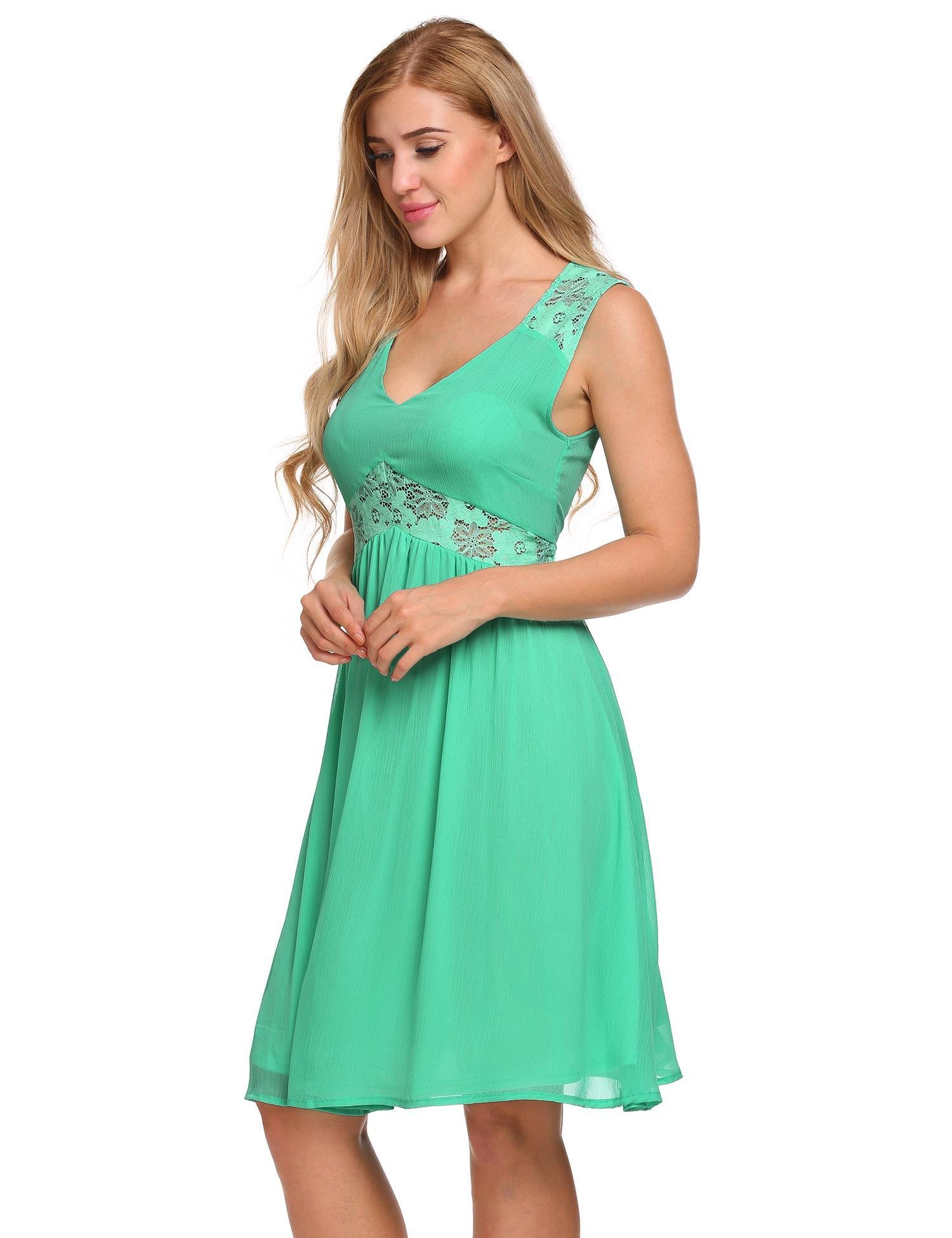 Hufcor Women Sleeveless Lace Patchwork Casual Mini Dress