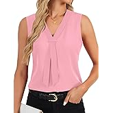 Rooscier Women's Colorblock V Neck Sleeveless Loose Fit Office Blouse Tank Top Shirt