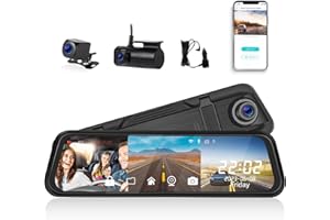AMPRIME 1440P Mirror Dash Cam, 3 Channels Rear View Mirror Camera Triple Mirror Dash Cam Night Vision,G-Sensor,Parking Assistance,APP Control,24H Parking Monitor,AHD Waterproof Backup Camera for Cars/Trucks
