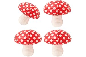 4Pcs Mushroom Shaped Paper Lanterns Hanging Decoration for Birthday Party, Jungle Wonderland Theme, Garden, Wedding, Kids Roo