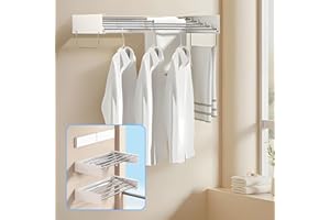 FOESINU Wall Mounted Clothes Drying Rack Collapsible, 40" Foldable Drying Racks w/Hanging Towel Holder, Rustproof Retractable