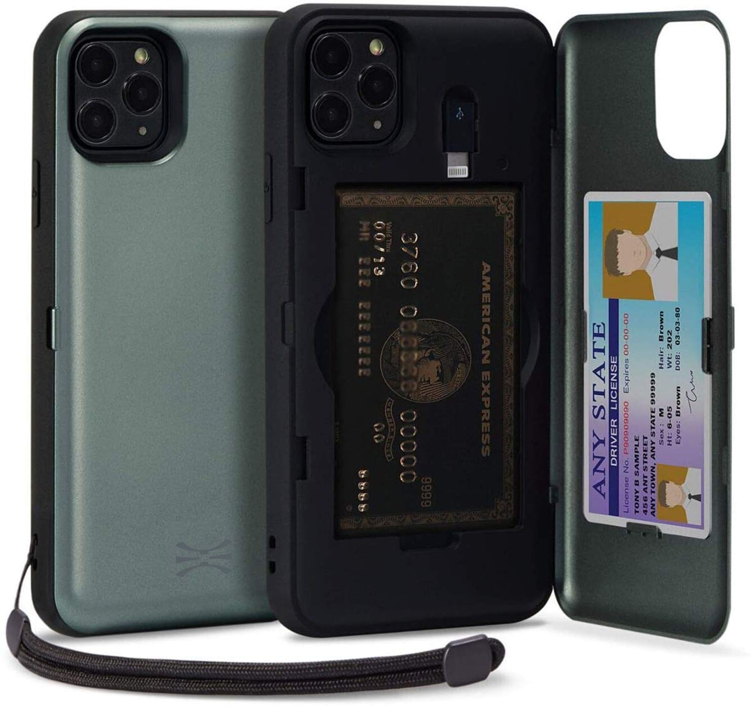 TORU CX PRO for iPhone 11 Pro Case Wallet | Protective Shockproof Heavy Duty Cover with Hidden Card Holder & Card Slot |Wrist Strap, Lightning Adapter Mirror Included - Green