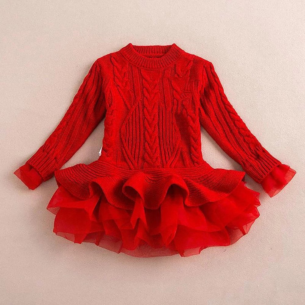 Imily Bela Little Girls Sweater Ruffle Tutu Lace Dress Long Sleeve Cute