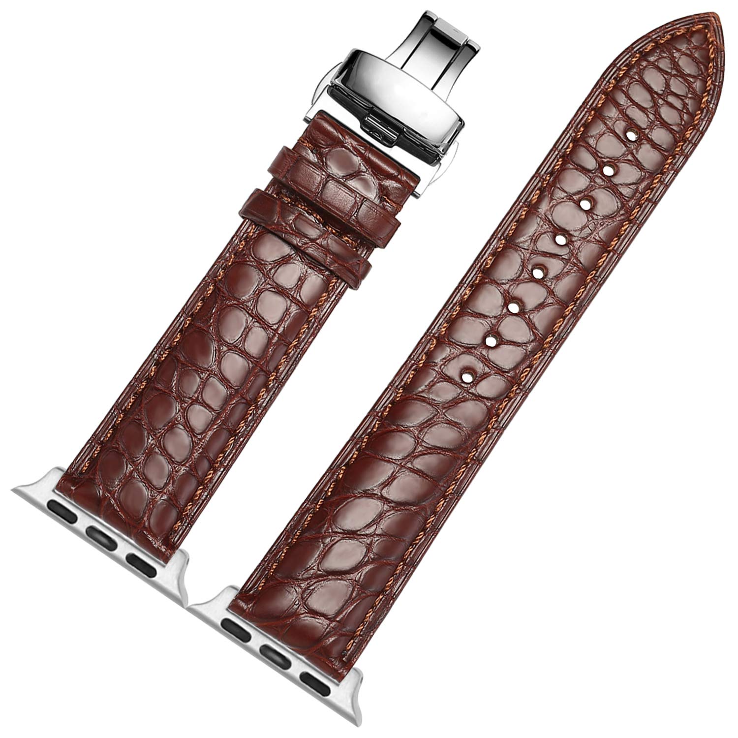 MUENShop Compatible with Apple Watch Alligator Strap 49mm 45mm 44mm 40mm 41mm Real Crocodile Replacement Band for iWatch Series 9 8 7 6 5 4 SE,Ultra/Ultra 2