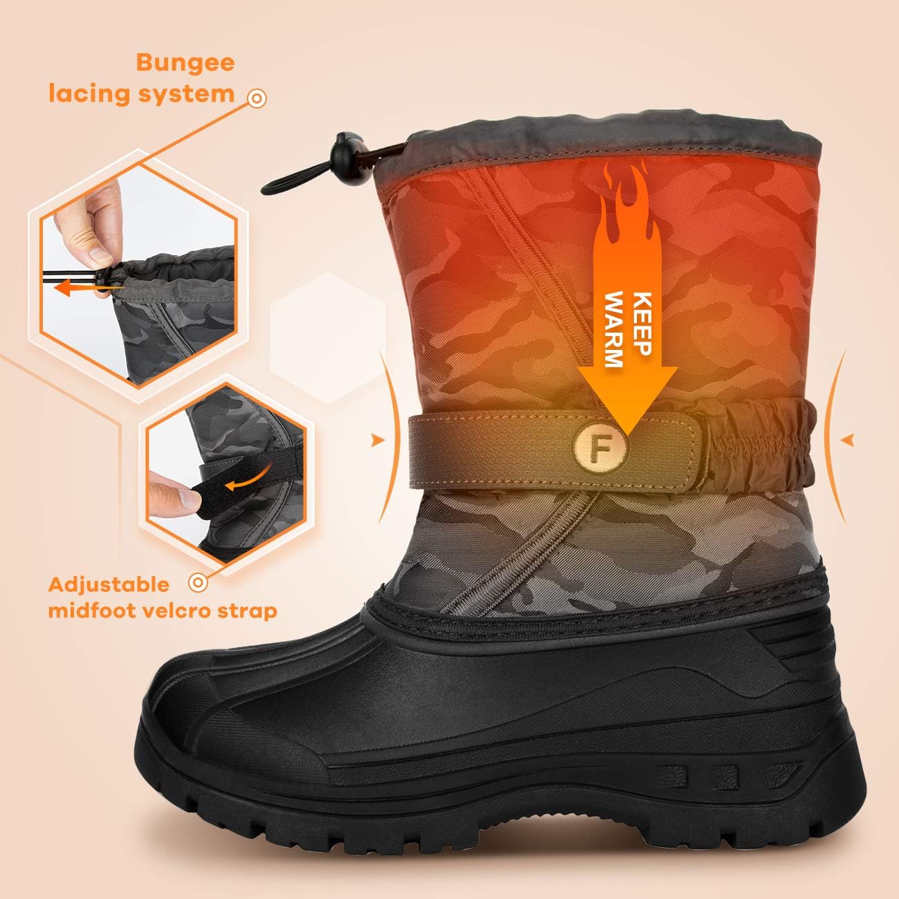 Crova Kids Snow Boots Boys Girls Womens Winter Warm Waterproof Outdoor Anti-Slip Fur Lined Resistant Cold Weather Shoes (Little Kid/Big Kid): Shoes