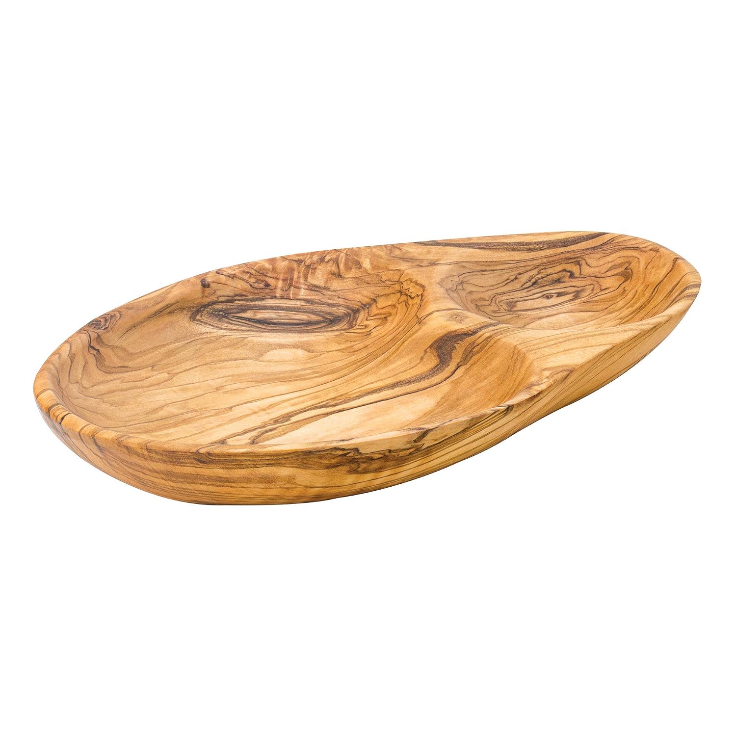 Utopia Olive Wood Divided Serving Dish 21cm - Case of 12 - Wooden Tapas Tableware, Green, 21 centimeters