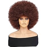 GKtineke Short Afro Wig With Bangs for Black Women 70s Afro Kinky Curly Wig Bouncy Huge Fluffy Puff Wigs Synthetic Hair for Cosplay Daily and Party (Red Brown, 14 Inch)