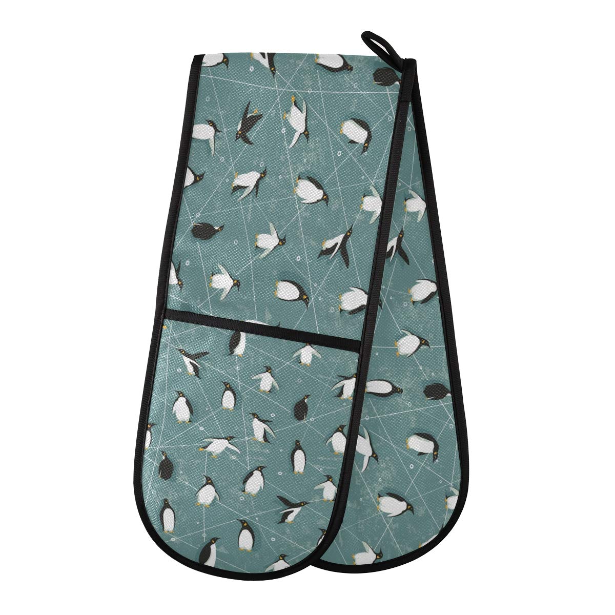 ZZXXB Skating Penguin Double Oven Mitt Heat Resistant Non-Slip Kitchen Gloves Extra Long 7" x 35" for Cooking Baking Barbecue Grilling โ image 1
