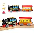 Battery Operated Locomotive Train Set for Wooden Train Tracks, Electric Train Toys for Toddlers Magnetic Connection, Powerful Engine Bullet Train Set Compatible with Thomas, Brio, Melissa and Doug 3Y+