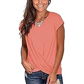 Casual Tops for Women Short Sleeve Shirts for Women Dressy Coral M