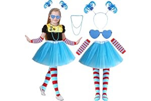 Kitimi Tulle Tutu Skirt Set for Girls Carnival Cosplay, 3 Layered Tulle Tutu Skirt, Headband, Striped High Socks and Gloves