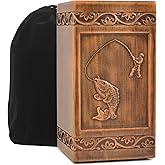 engmvwod Handmade Wooden Engraved Urn for Human Ashes 250lbs Adult Male Female Satin Bag Fishing Cremation urns Box