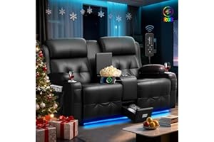 TOMOSLTER Loveseat Recliner Sofa, Home Theater Seating Massage Reclining Couch with LED Lights, USB, Center Console, Wall Hugger RV Recliners, 145° Recline & Cup Holders & Side Pockets,for RV & Movie Room