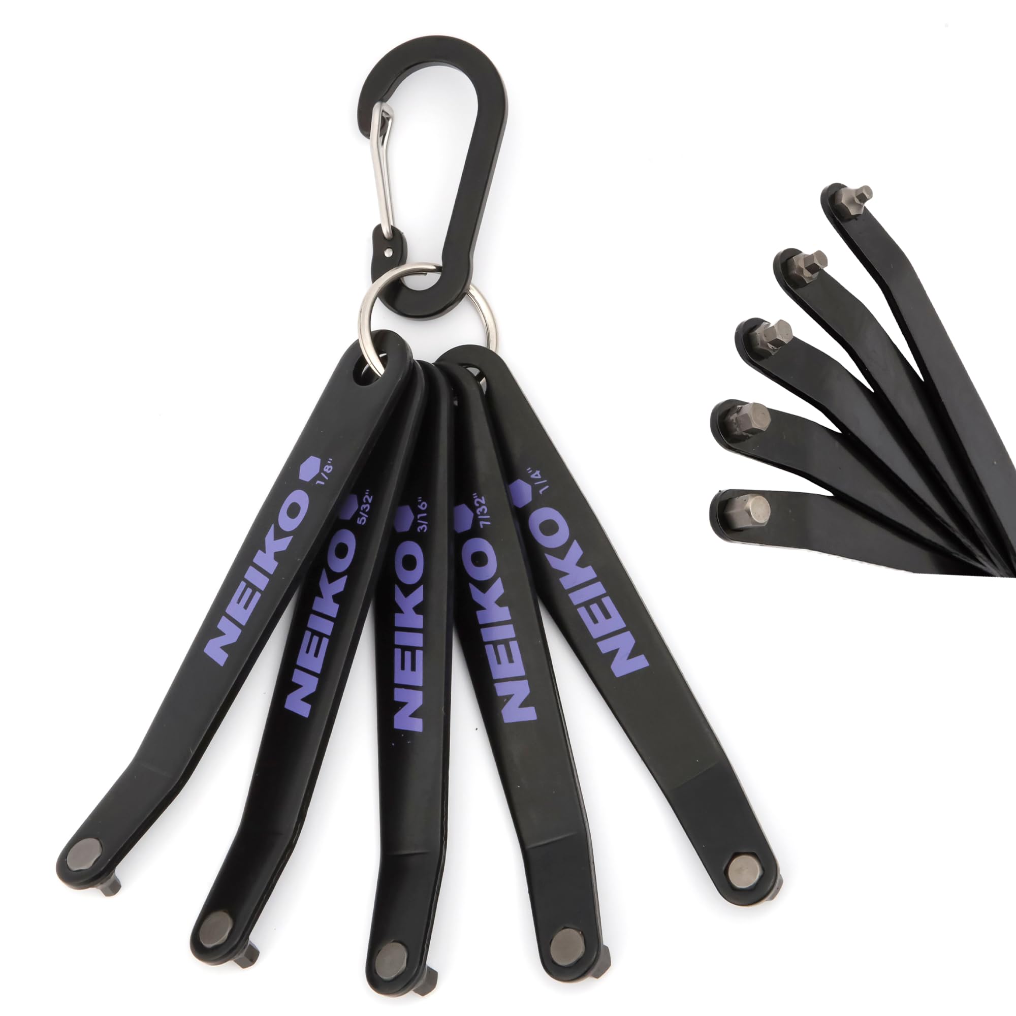 Photo 1 of NEIKO 01320A Ultra Low Profile Offset Screwdriver Hex Set, 5 Pc, Heavy Duty S2 Steel Construction, SAE, 10mm Bit Depth, Angled Hex Bit, Bent Screwdriver for Tight Spaces, Allen Wrench Keychain