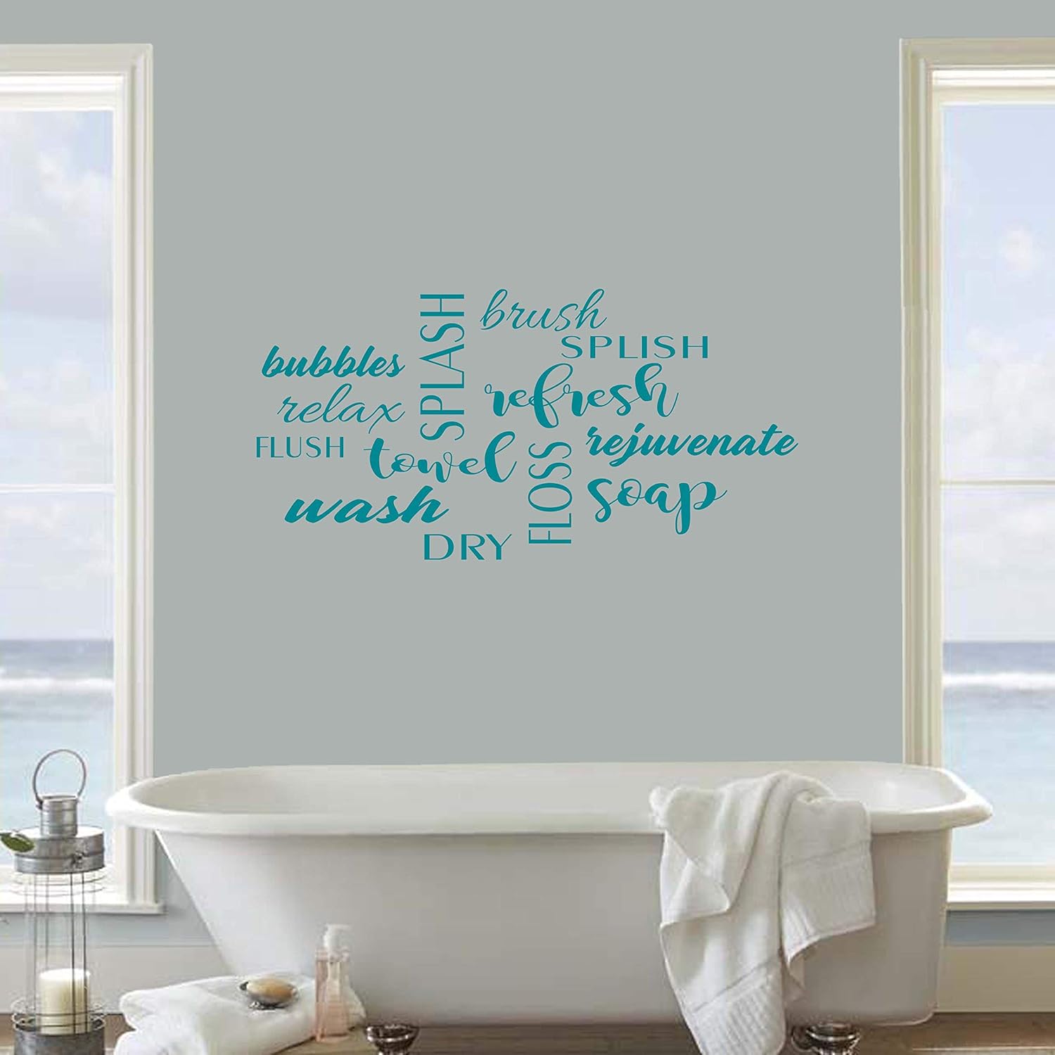 Amazon Com Bathroom Wall Decor Decal Sticker Bathroom Decals Bathroom Vinyl Bathroom Word Jumble Decal 22x11 Teal Home Kitchen