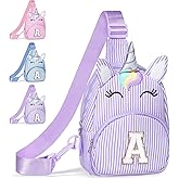COSHAYSOO Purple Unicorn Little Girl Purse Easter Basket Stuffers Birthday Gifts for 2 3 4 5 6 7 8 Year Old Girls, Personalized Kids Initial Crossbody Sling Bag Daughter Cute Stuff Accessory Letter A