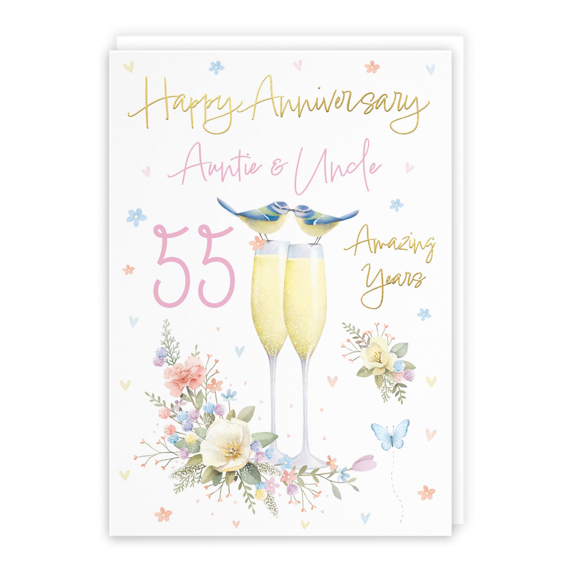 Hunts England - Auntie And Uncle 55th Anniversary Card - A5 Size - Champagne Flutes - Gold Foil - 55th Anniversary Card For Auntie And Uncle - Milo's Gallery