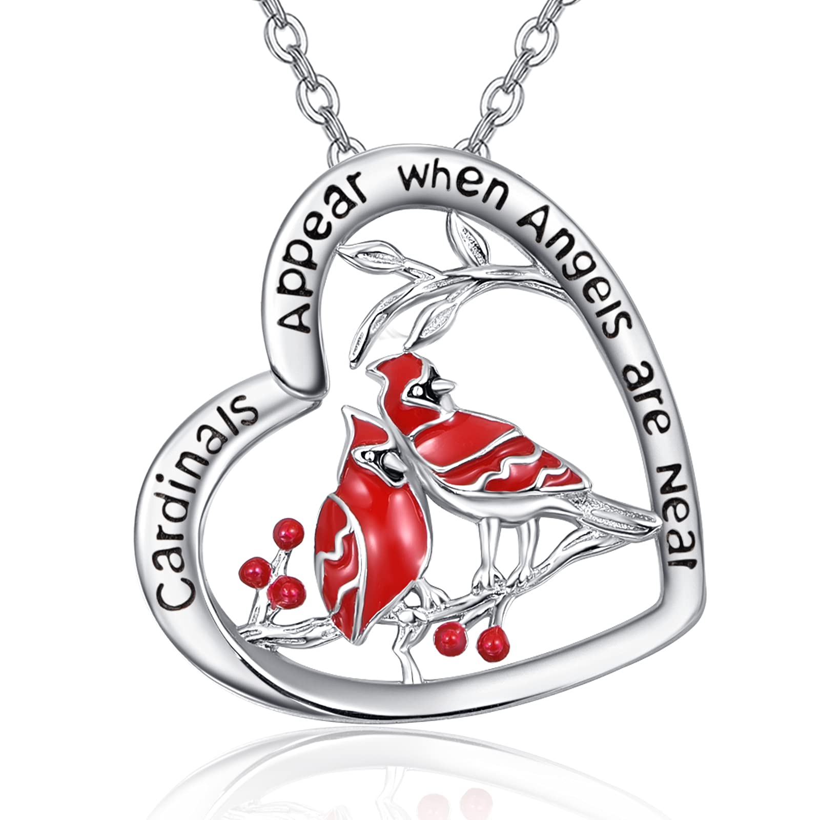 Cardinal Necklace 925 Sterling Silver Appear When Angels Are Near Heart Red Bird Pendant Necklace Cardinal Jewellery Birthday Mummy Gifts for Women Girls