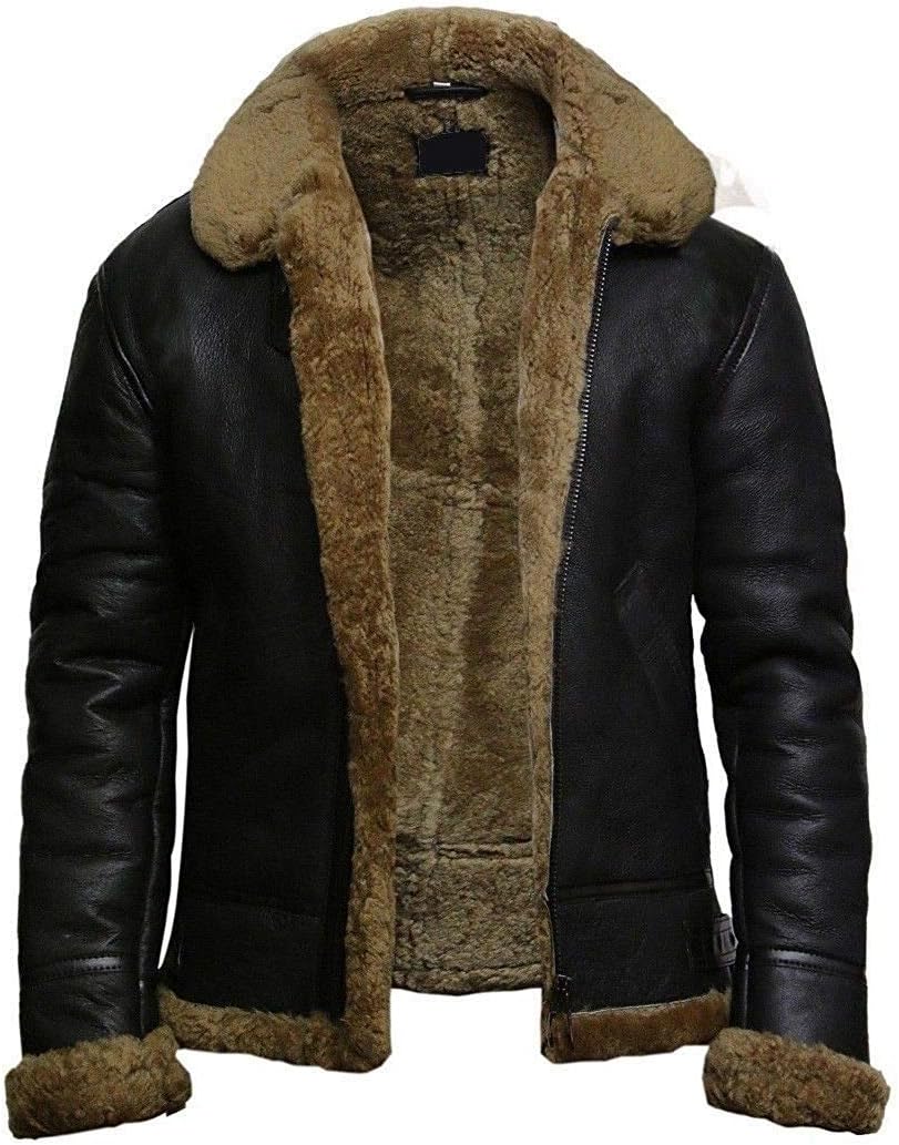 Men's Ginger Shearling Faux Fur Real Brown Sheep Skin Leather Jacket
