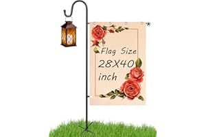 LOPANNY Large Garden Flag Holder Stand Pole for 28 x 40 Flags with Shepherds Hooks for Outdoor - Upgraded Sturdy 60 Inches Yard Flag Post Stake Perfect for Outdoor Decor(without Solar Lights & Flag)
