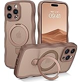 GaoBao for iPhone 15 Pro Case with Invisible Kickstand [Curly Wave Edge] [Compatible with MagSafe] [Military Grade Protective] Cover Accessories Phone Case for iPhone 15 Pro 6.1", Desert Titanium