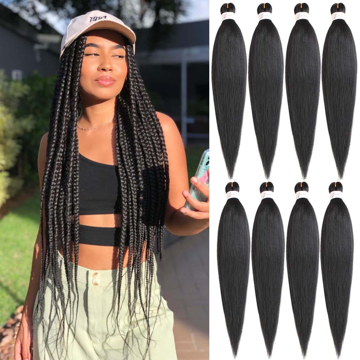 Leeven Long Pre Stretched Braiding Hair Extension 36 Inch EZ Braids Hair for Woman Yaki Straight Black Braiding Crochet Hair Extensions /36 Inch 1B# โ image 1