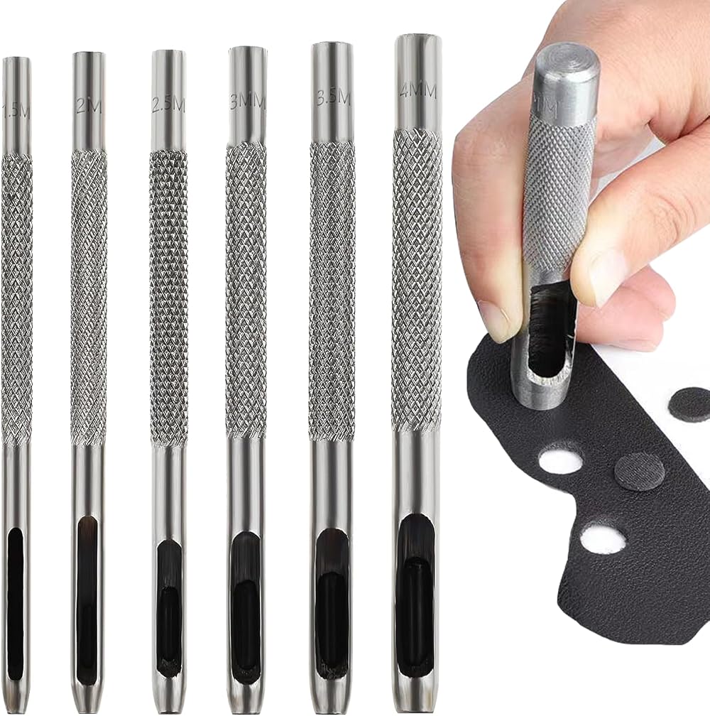 Bansusu 6 Pcs Leather Hole Puncher Tool Oval Round Hollow Punches 1.5-4mm