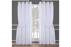 EXCLUSIVE HOME CURTAINS EH8256-09 2-84G Catarina Layered Solid Blackout and Sheer Window Curtain Panel Pair with Grommet Top, 52x84, Winter White, 2 Piece