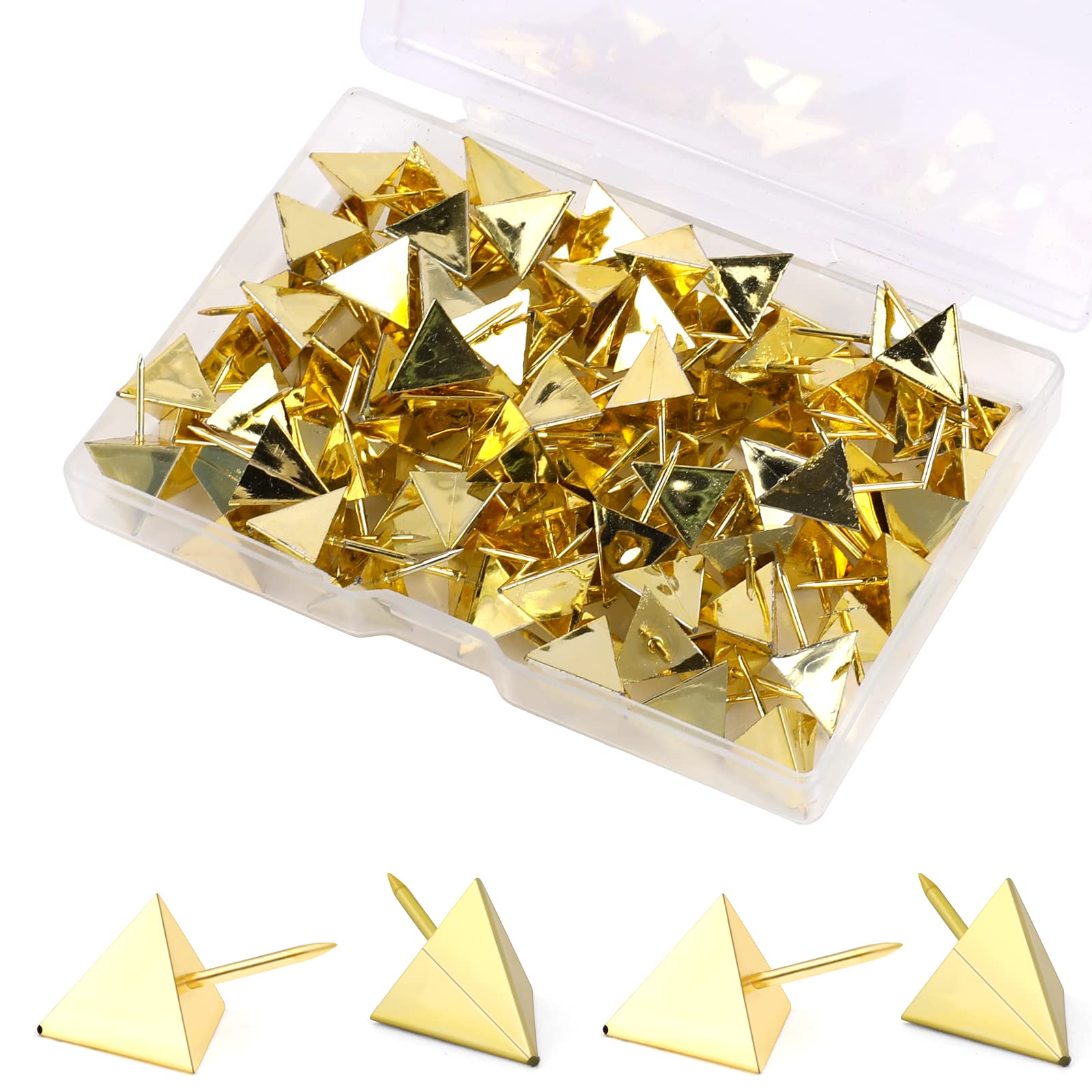 Photo 1 of 100 Pcs Gold Thumb Tacks, Decorative Triangle-Shaped Push Pins with Steel Point for Cork Board, Bulletin Board, Map, Craft, Office Supplies