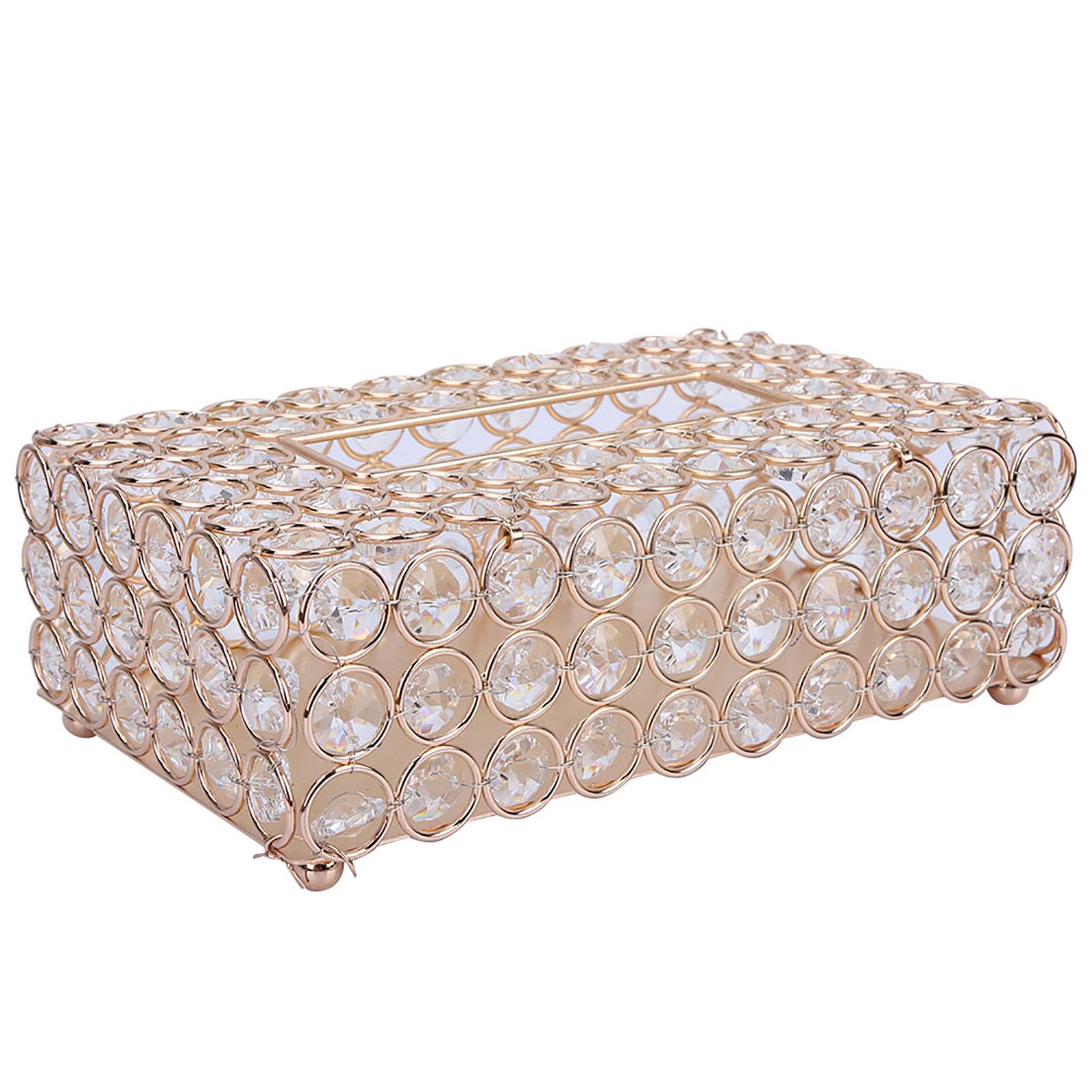 Crystal Tissue Box Holder, Rectangular Gold Facial Tissue Dispenser, Elegant Bathroom Living Room Decor for Home Office Hotel