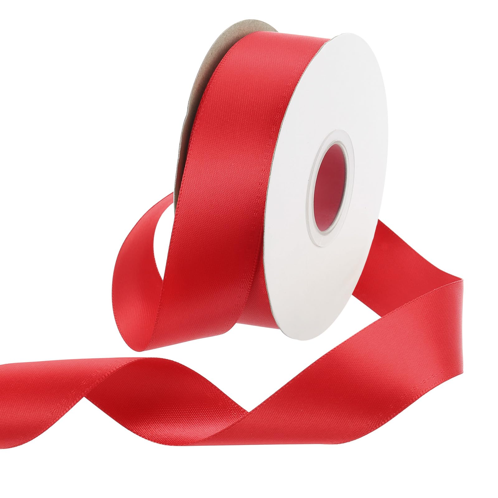 Rebower 25mm Satin Ribbon 23m Thick Double Face Grosgrain Silk Ribbon, [for Gift Wrapping, Hair Bows, Wedding, Cake, Flower] - 25 Yard/75ft/ Red