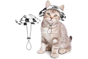 SETSBO Pet Hat for Cats/Dogs with Ear Holes Sunscreen - Adjustable String Baseball Cap for Small and Medium Cats/Dogs Outdoor Party Costume Decoration (Black & White, Small)