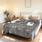 Electric Heated Blanket Throw Size 50"x60" - Flannel & Sherpa Fabric Dual-Sided, Keep Warm All Night, 6 Heat Settings & 1-3 Hours Auto Off, Soft & Cozy, Light Grey