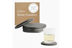 Dorai Home Stone Coaster Set – 4 Absorbent Diatomite Coasters for Instant Drying, Modern Design, Slate Stone